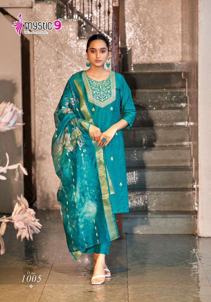 Fiza Vol 1 By Mystic 9 Silk Embroidery Kurti With Bottom Dupatta Wholesale Shop In Surat
